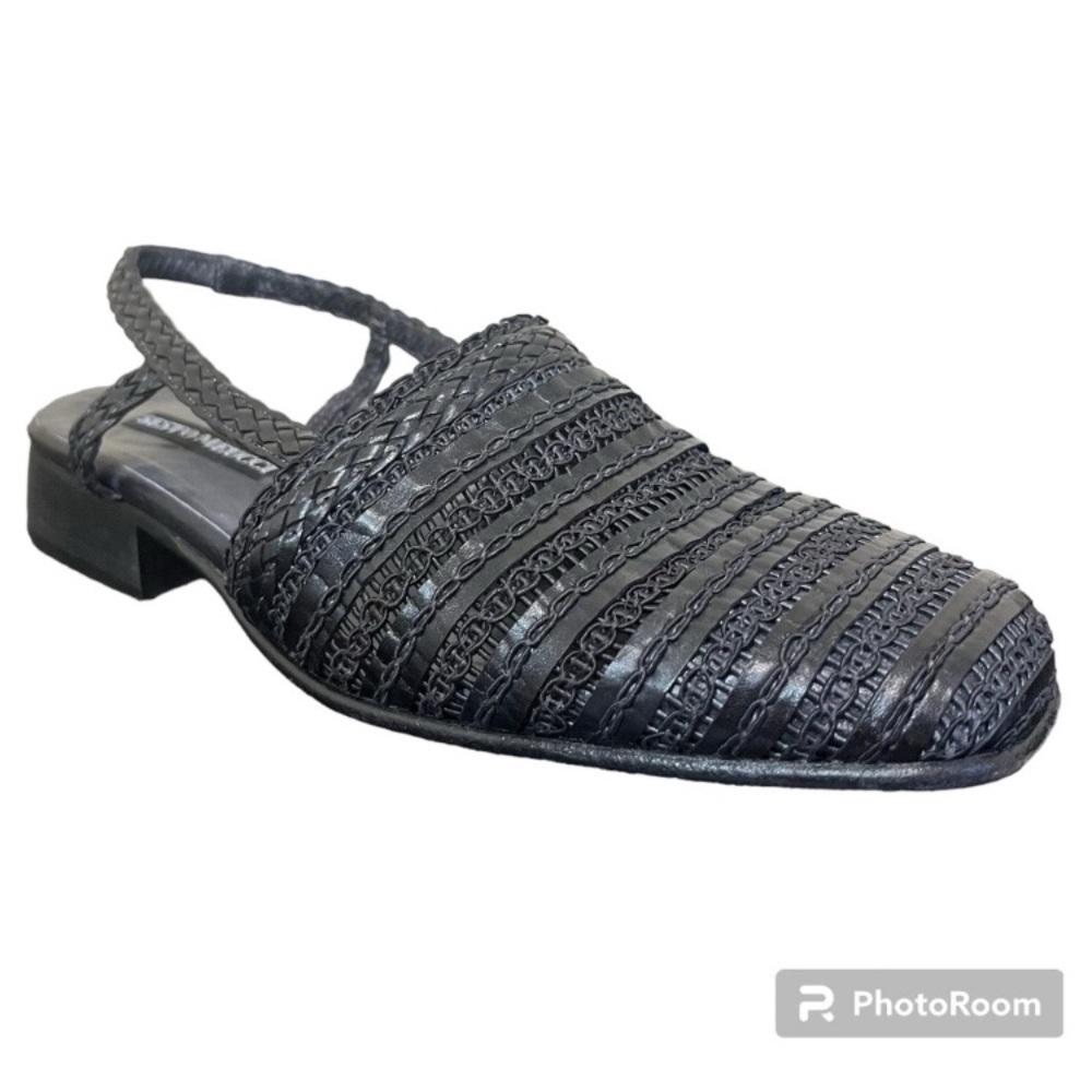 Sesto Meucci Black Leather Sling Back Square Toe Sandals